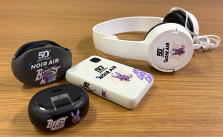 DTF and UV-DTF printing on branded electronics — custom headphones, earbuds, and power bank merchandise
